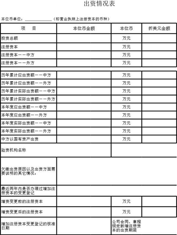 出资情况表模板