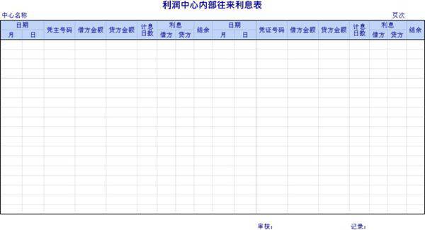 利润中心往来表模板