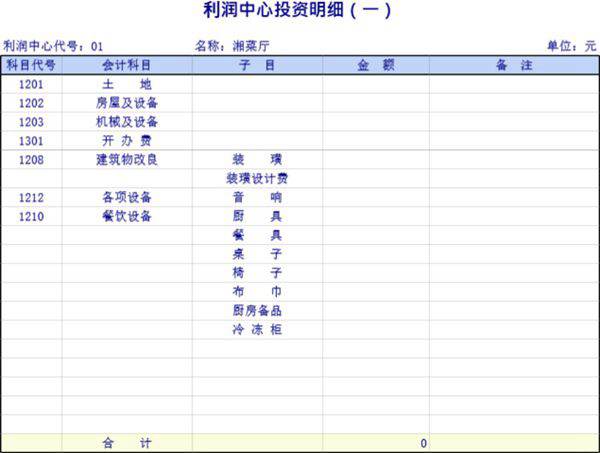 利润中心投资明细模板