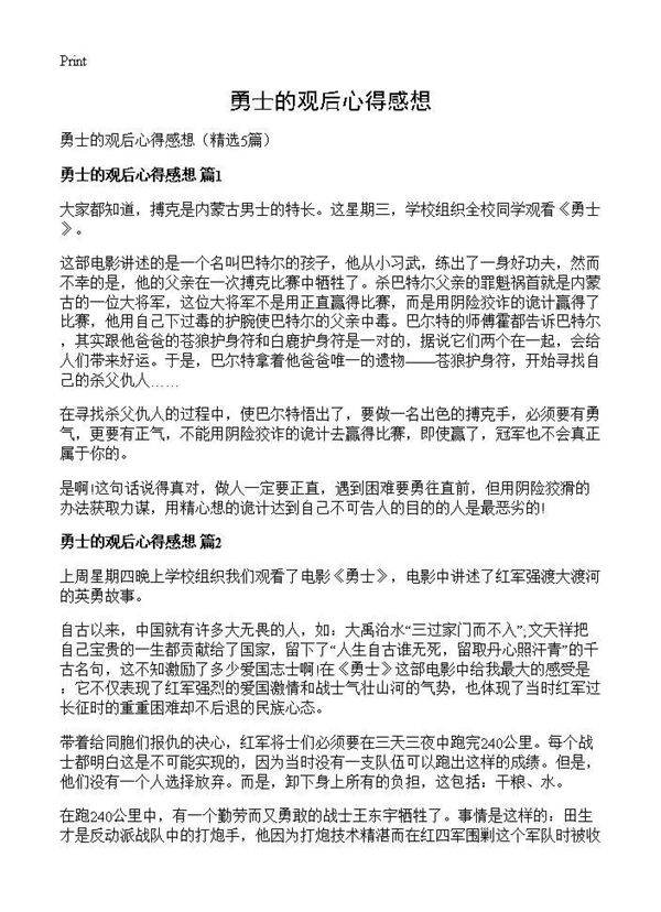 勇士的观后心得感想5篇