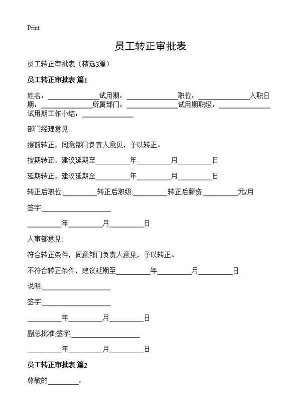 员工转正审批表3篇