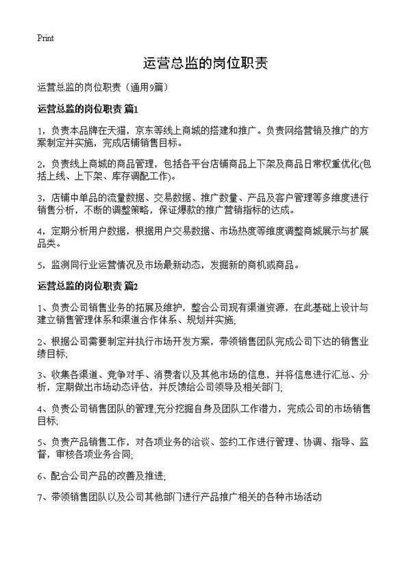 运营总监的岗位职责9篇