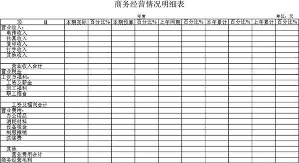 商务经营情况明细表