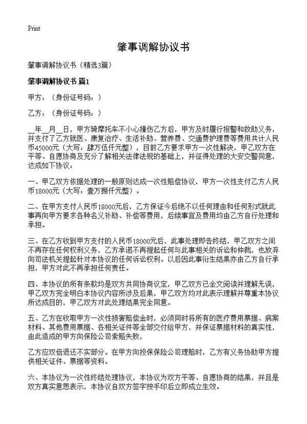 肇事调解协议书3篇