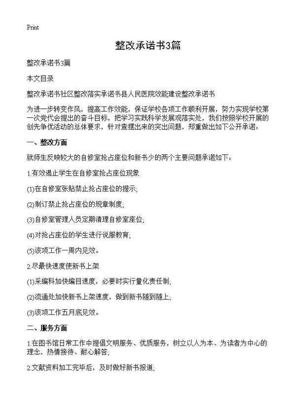 整改承诺书3篇