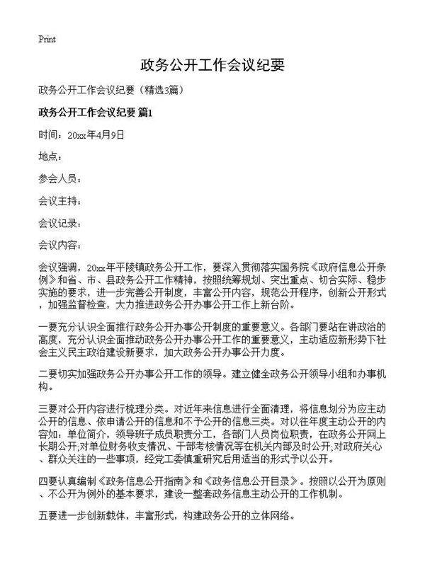 政务公开工作会议纪要3篇