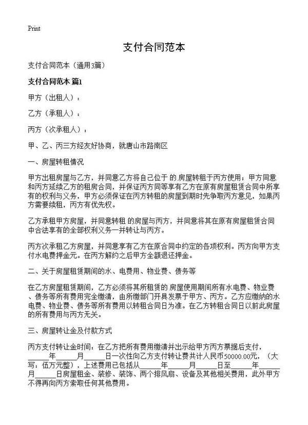 支付合同范本3篇