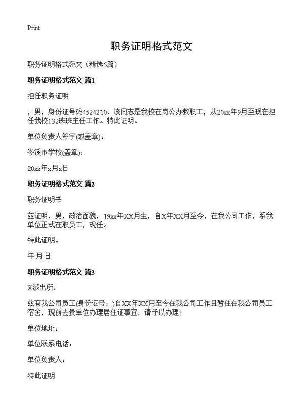 职务证明格式范文5篇