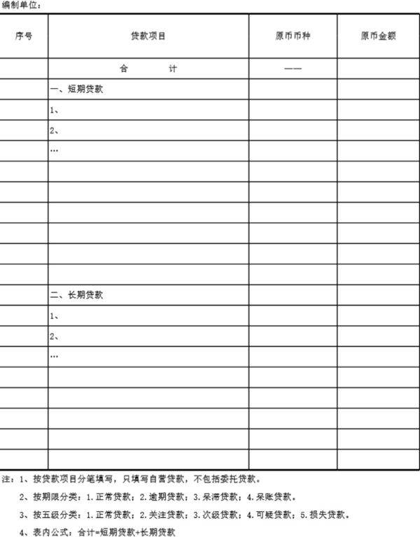 外币贷款明细表