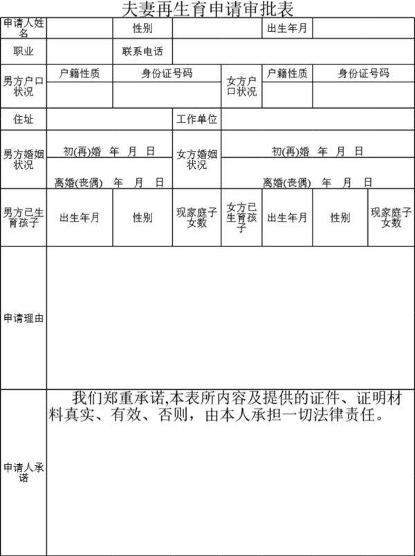 夫妻再生育申请审批表模板