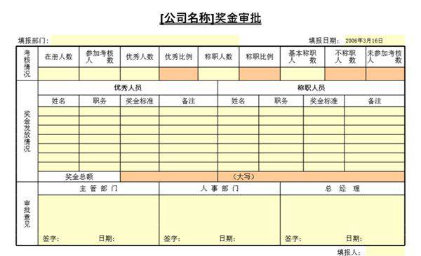 奖金审批表格模板