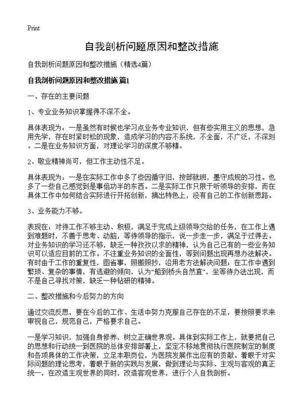 自我剖析问题原因和整改措施4篇