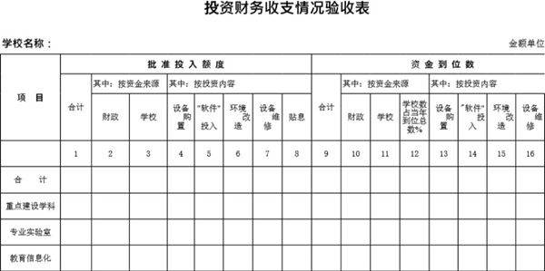 学校投资财务收支情况验收表模板