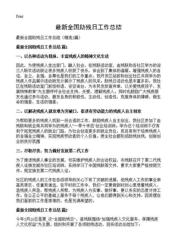 最新全国助残日工作总结3篇