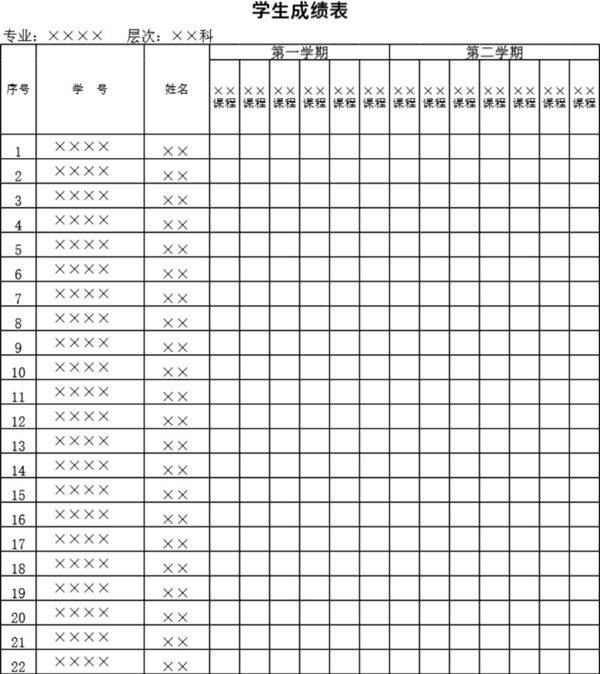 学生成绩表模板