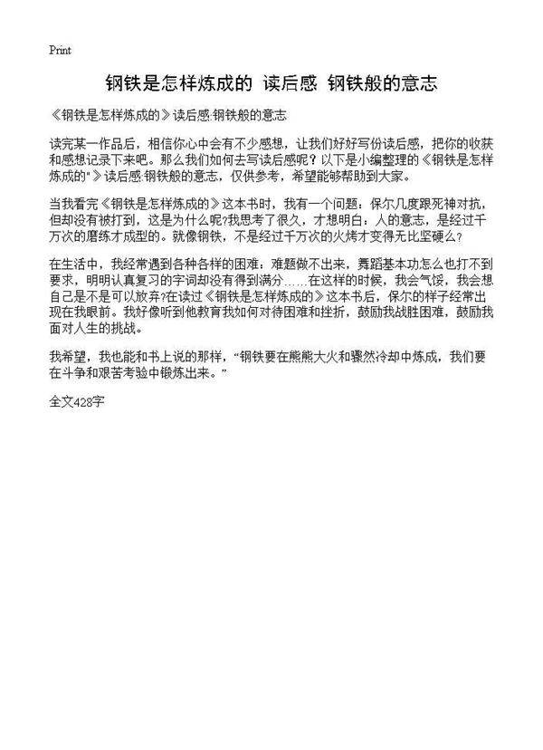 《钢铁是怎样炼成的》读后感 钢铁般的意志