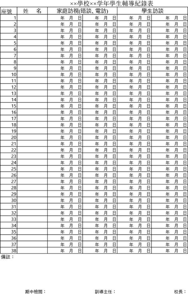 學校年學生輔導紀錄表模板
