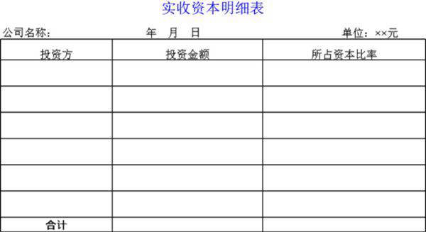 实收资本明细表