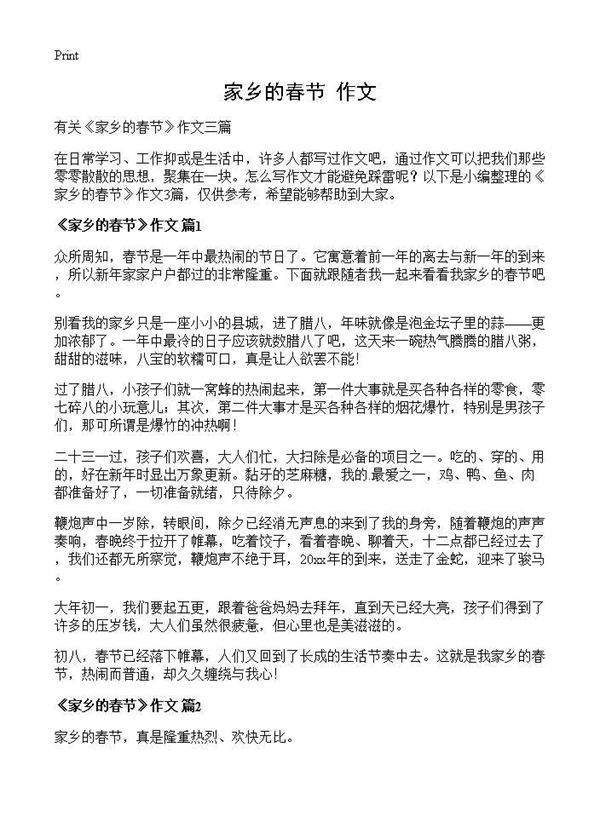 《家乡的春节》作文