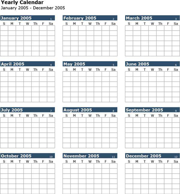 实用表格模板年历