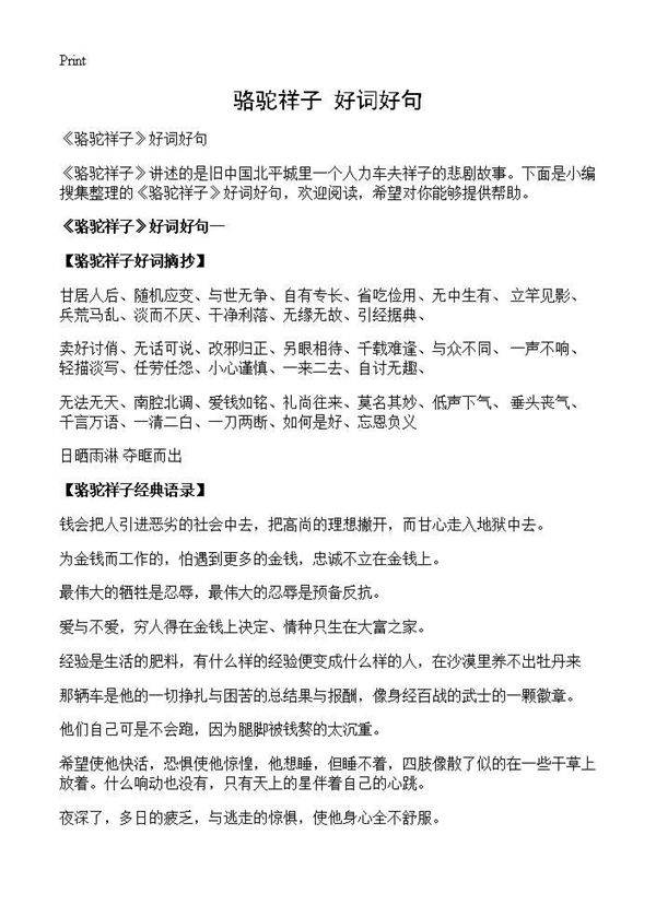 《骆驼祥子》好词好句