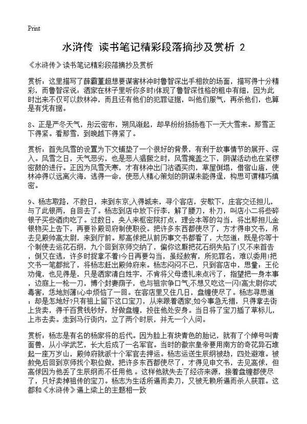 《水浒传》读书笔记精彩段落摘抄及赏析(2)