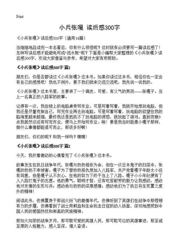 《小兵张嘎》读后感300字14篇