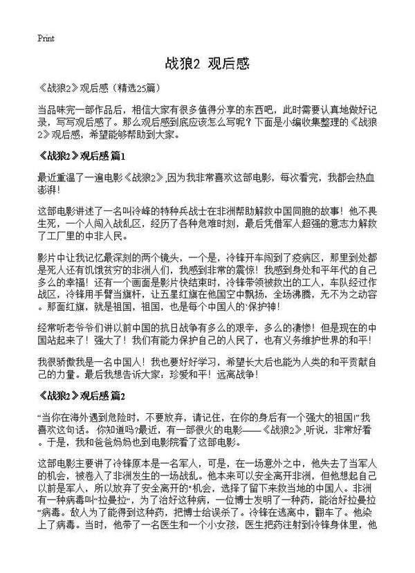 《战狼2》观后感25篇