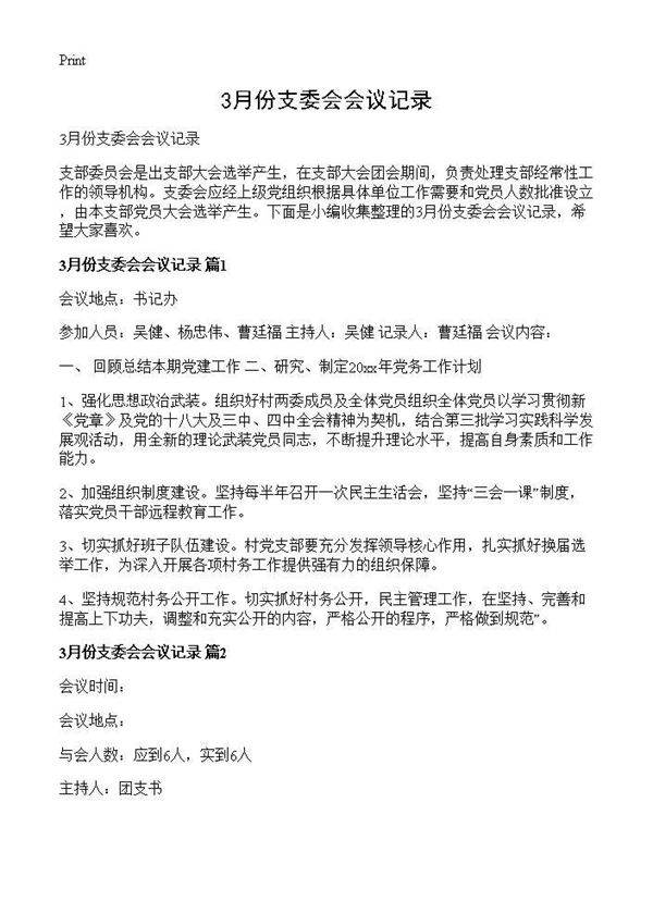 3月份支委会会议记录
