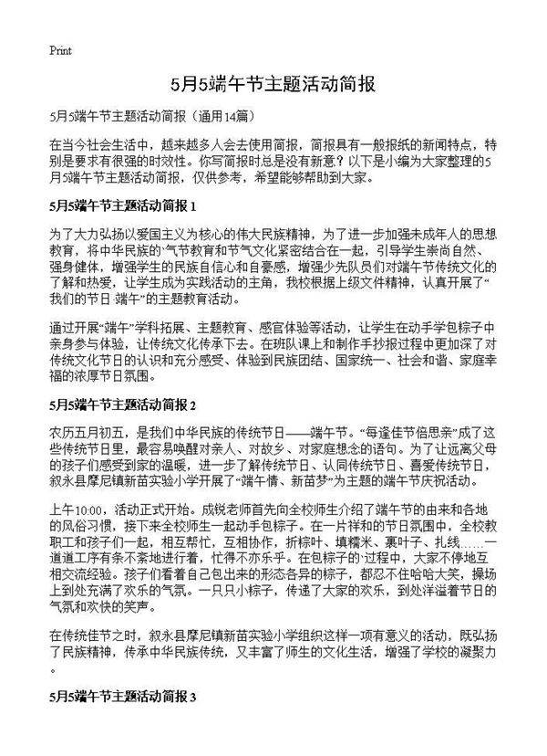 5月5端午节主题活动简报14篇