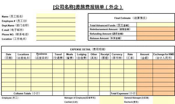 差旅费报销单(外企)表格模板