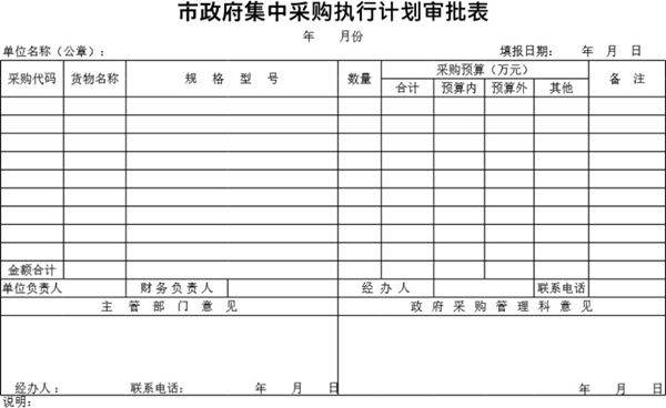 市政府集中采购执行计划审批表模板