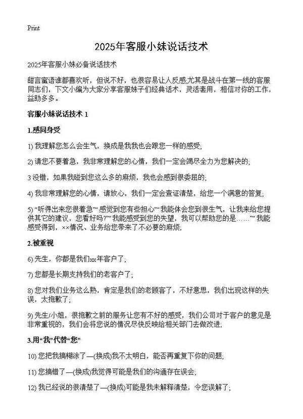 2025年客服小妹说话技术