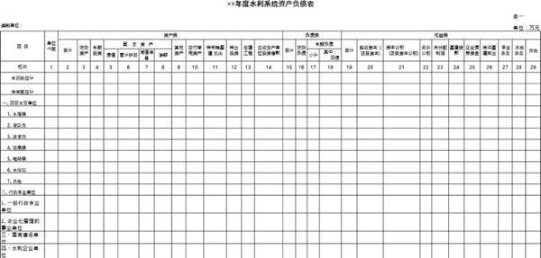 年度水利系统财务表模板