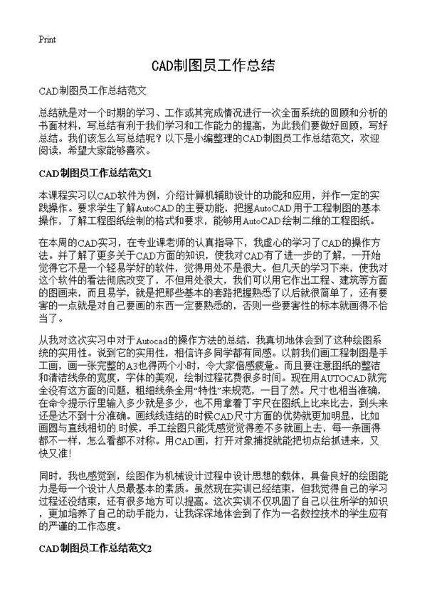 CAD制图员工作总结