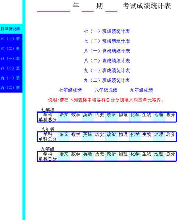 年级成绩自动统计模板