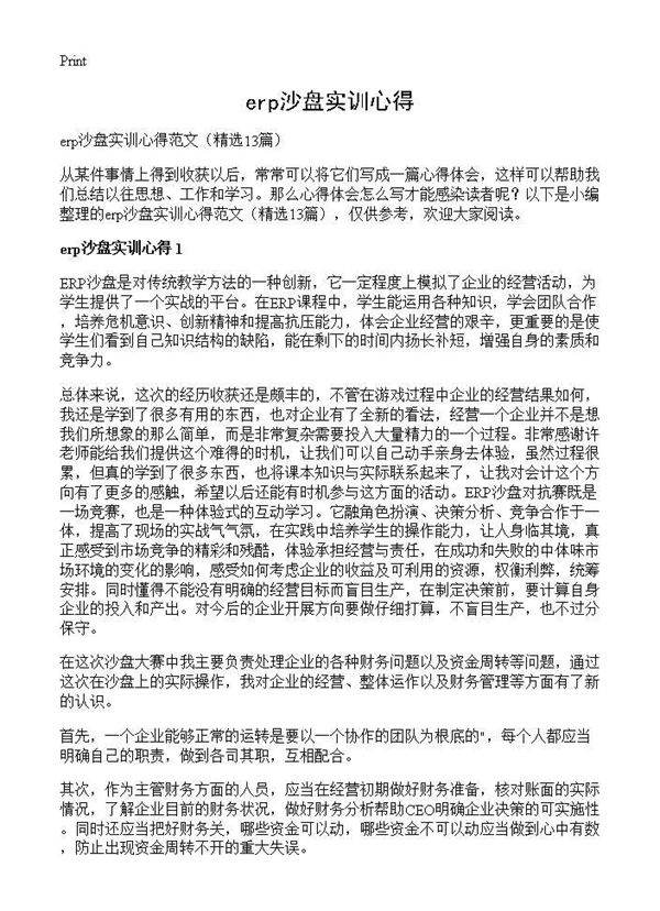 erp沙盘实训心得13篇