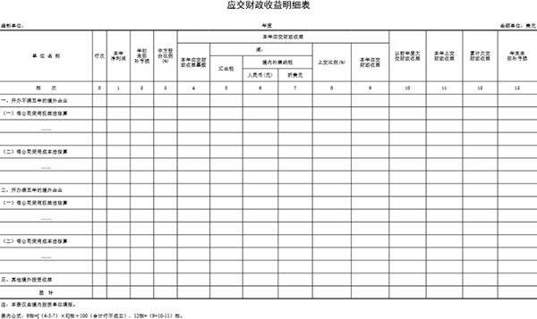 应交财政收益明细表