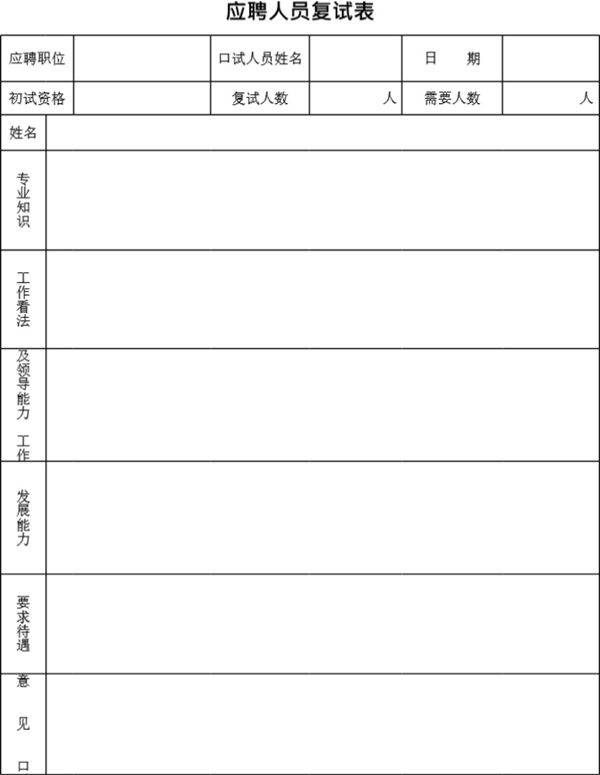应聘人员复试表模板