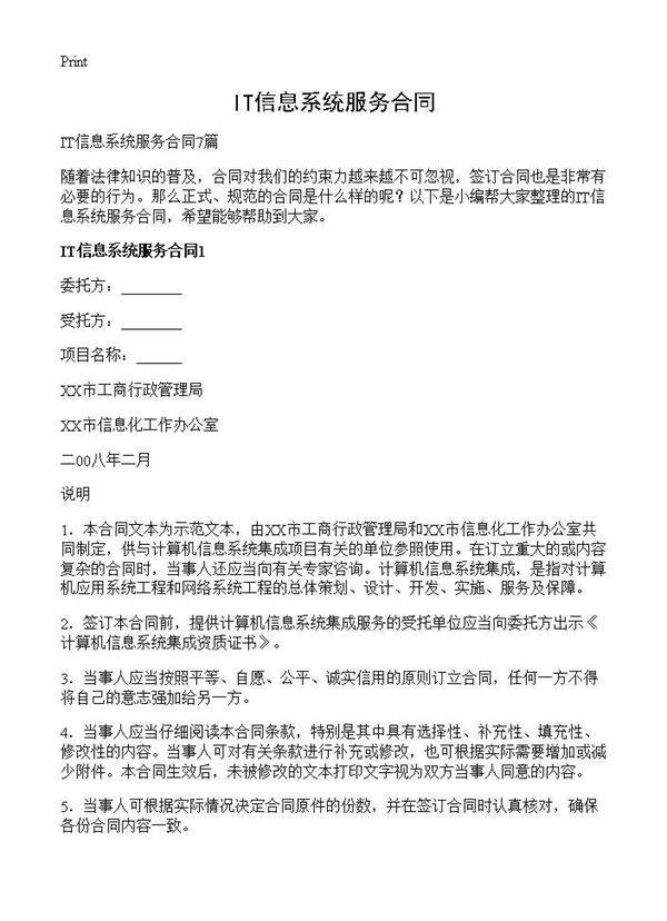 IT信息系统服务合同