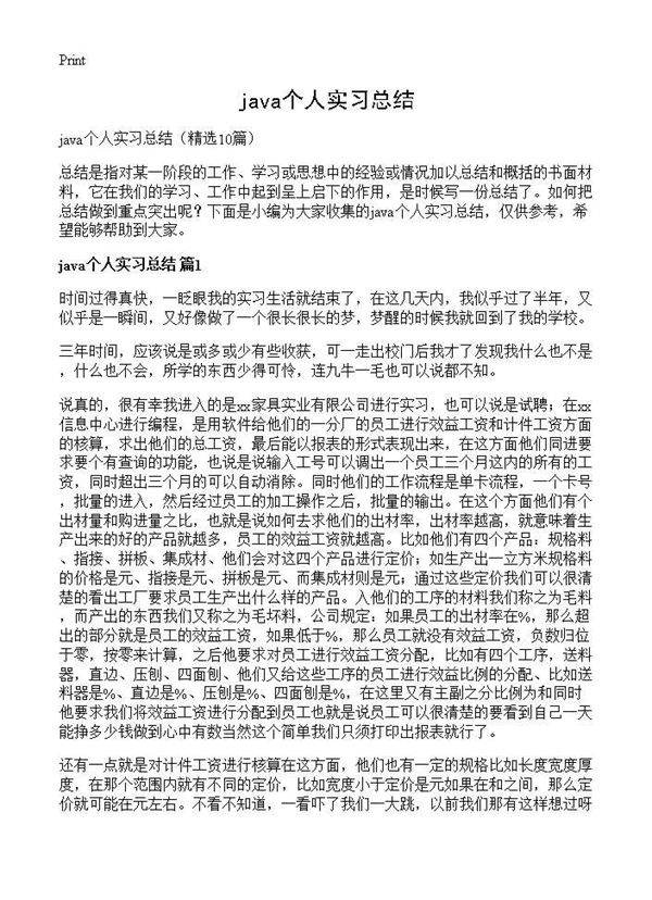 java个人实习总结10篇