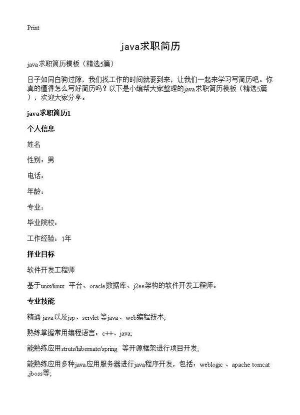 java求职简历5篇