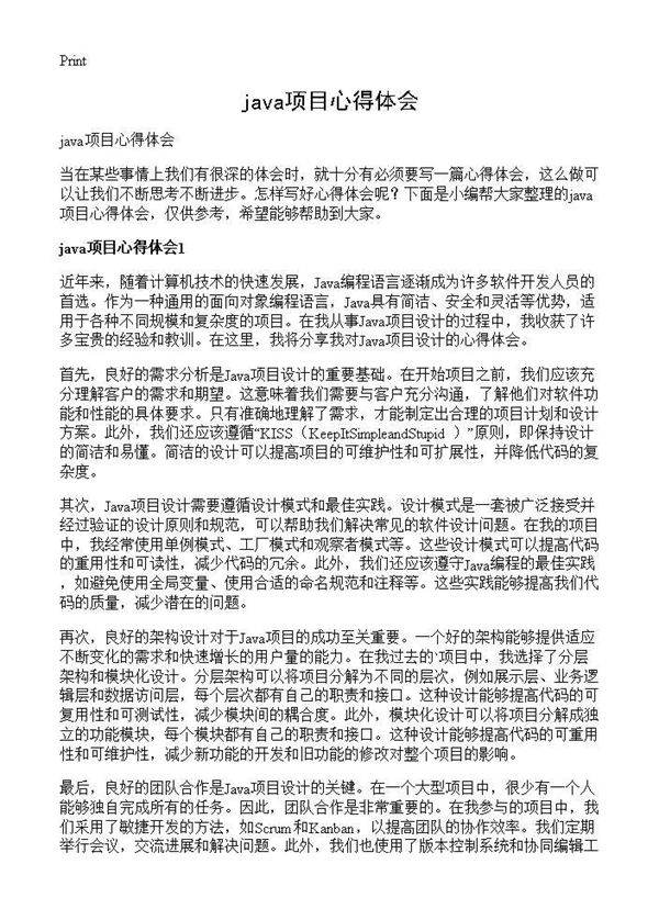 java项目心得体会