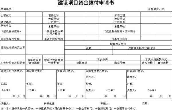 建设项目资金拨付申请书