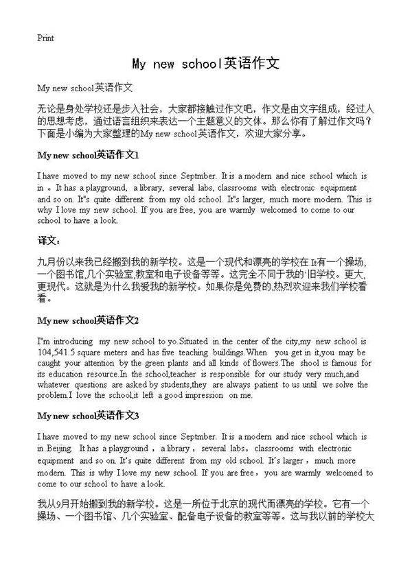 My new school英语作文