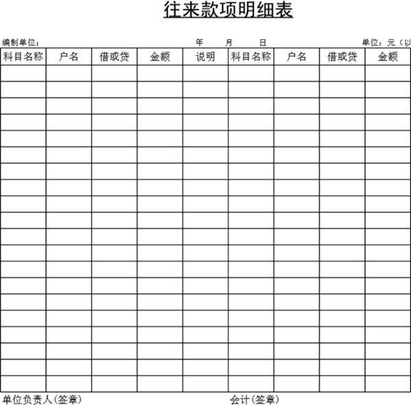 往来款项明细表