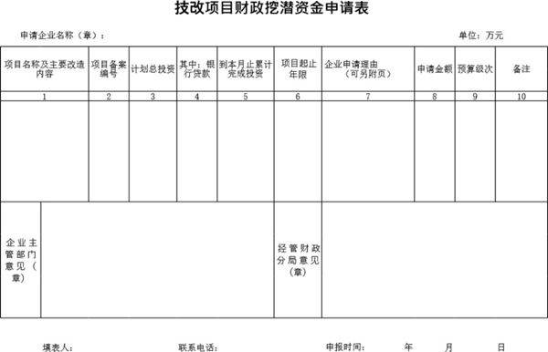 技改项目财政挖潜资金申请表模板