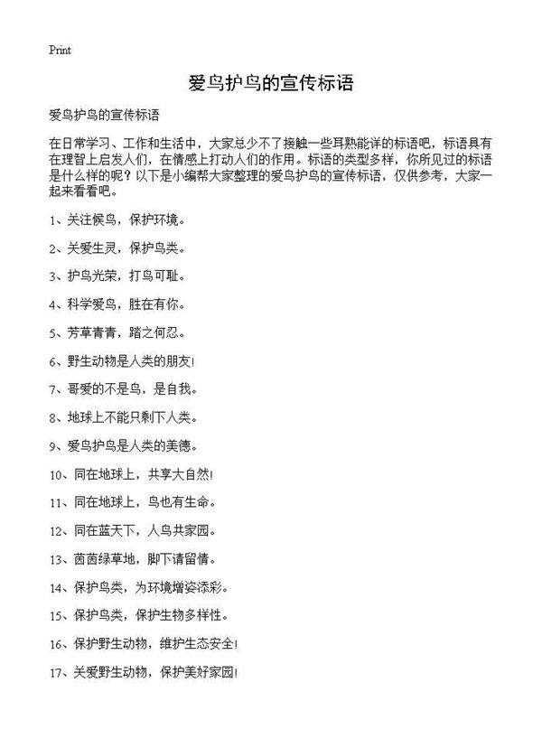 爱鸟护鸟的宣传标语