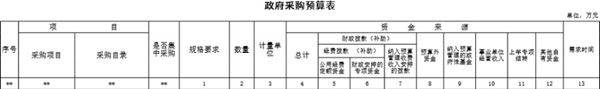 政府采购预算表模板