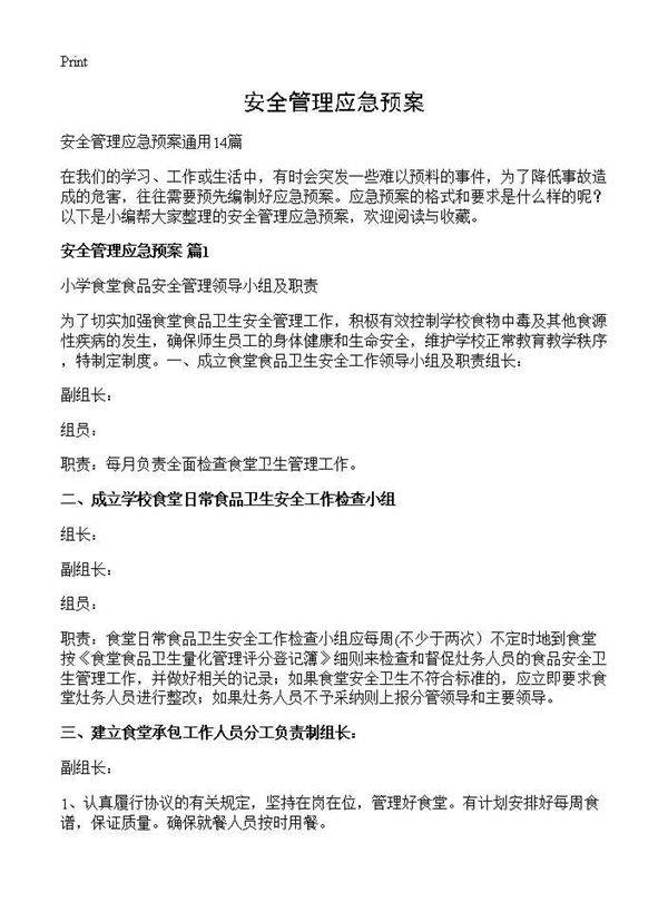 安全管理应急预案